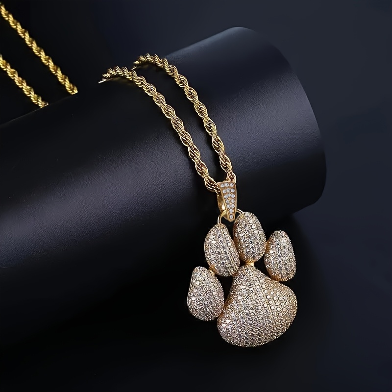 Hip Hop Synthetic Zircon Ice Bear Claw Pendant Necklace